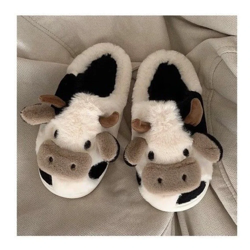 Kids Unisex Slipper Cartoon Cow Cotton Slippers US 5-6 Toddler Bedroom Home